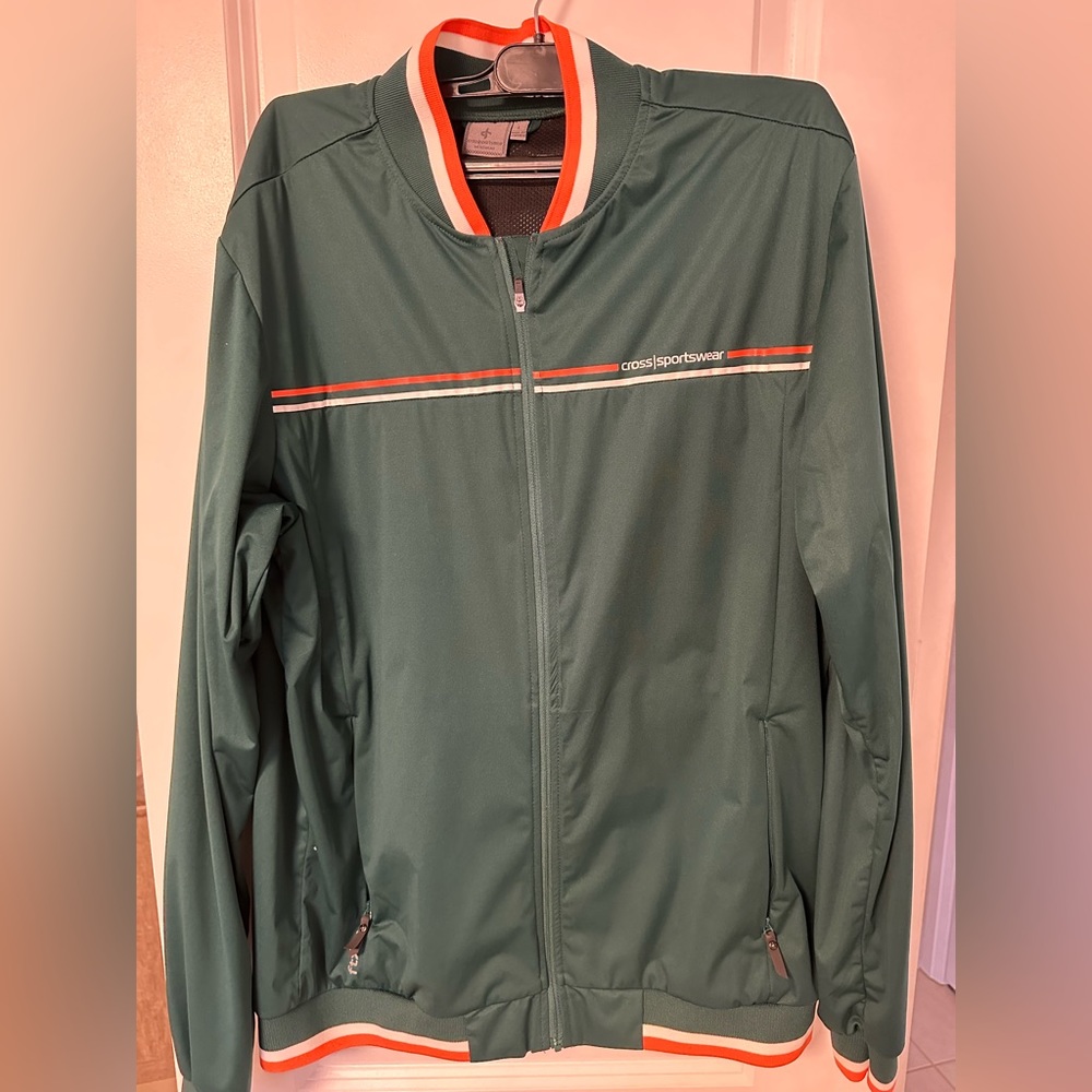 Cross sportswear men’s large. Bomber jacket. Grey/orange/white.
